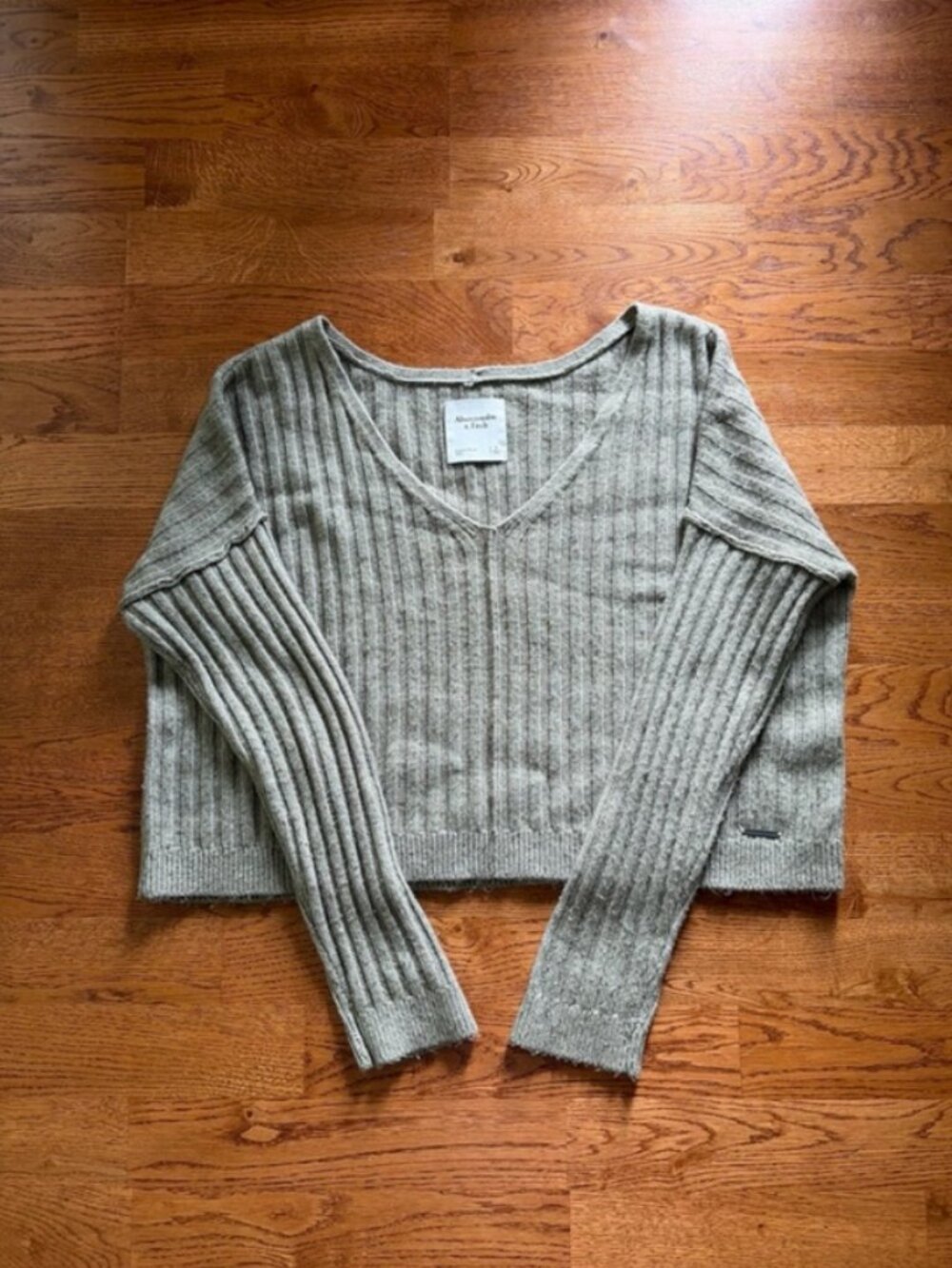 Abercrombie Sweater Knit Top Pullover Crop Women S Soft Ribbed V Olive Green
